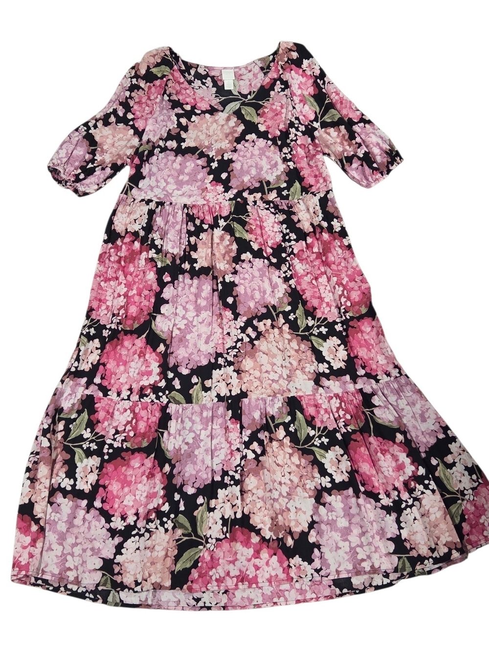 H&M Black Maxi Dress with Pink & Light Purple Floral Print